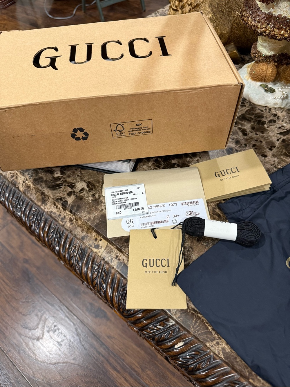 Gucci Off The Grid Tennis 1977 Black ECONYL Sneakers NIB Web Stripe 34.5 Wm/Kids - Picture 4 of 10